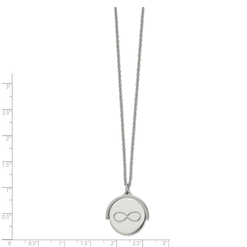 Stainless Steel Polished Infinity Symbol Moveable Pendant on a 16.5 inch Cable Chain with a 1.25 inch Extension Necklace