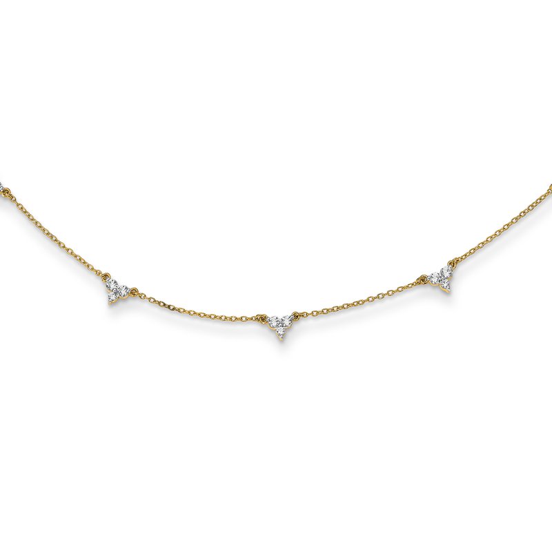 14k Complete 1 carat Diamond 3-Stone Cluster 7-Station 18 inch Necklace