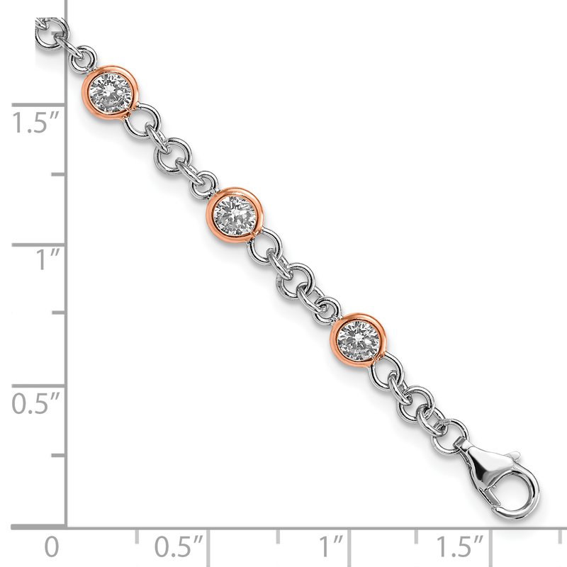 Sterling Silver Rhodium-plated and Rose Gold-plated Accent Brilliant-cut CZ Bezel 11 Station 7.25 Inch Bracelet