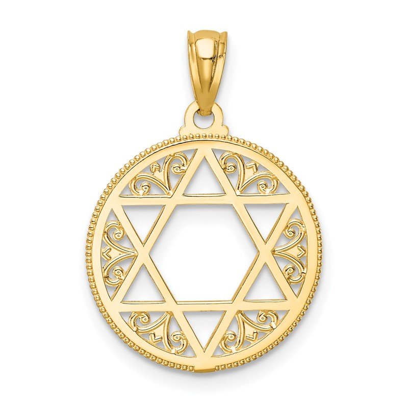 14k Filigree Star of David Round Pendant