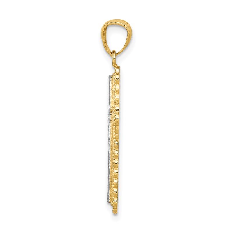 14k with White Rhodium Diamond-cut Budded Cross Pendant
