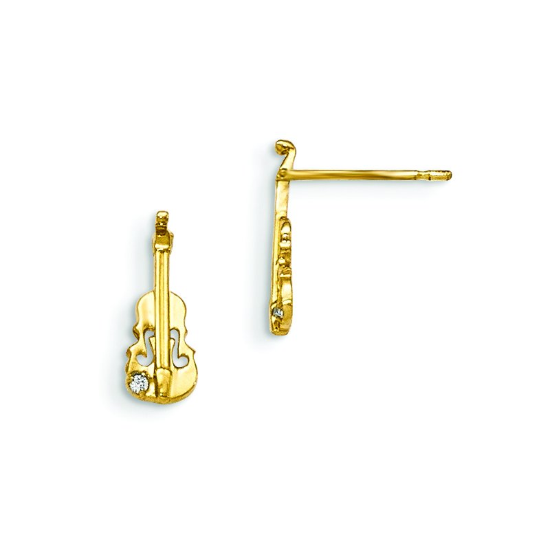14k Madi K CZ Children's Violin Post Earrings