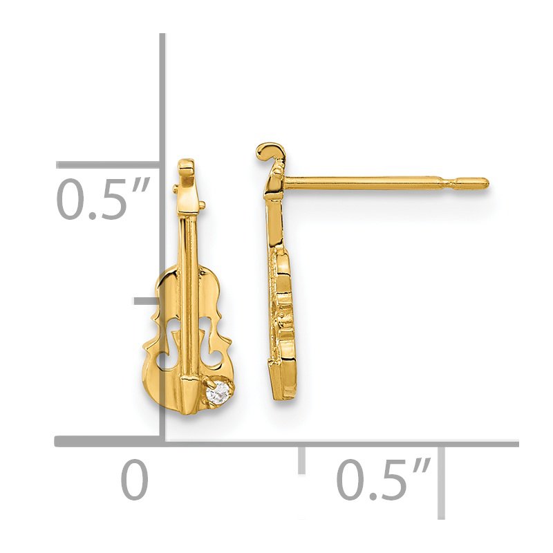 14k Madi K CZ Children's Violin Post Earrings