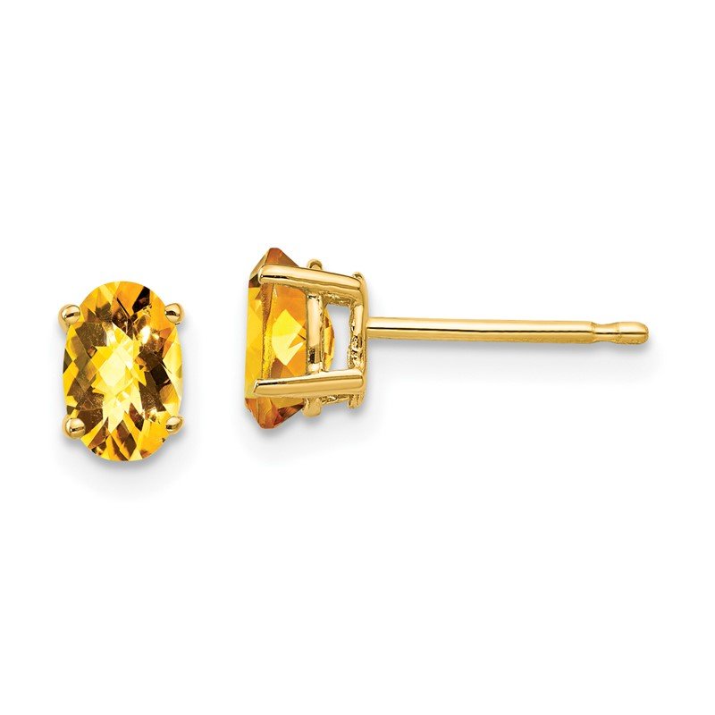 14k 6x4mm Oval Checker-cut Citrine Post Earrings