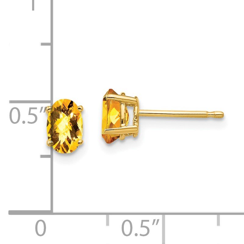 14k 6x4mm Oval Checker-cut Citrine Post Earrings
