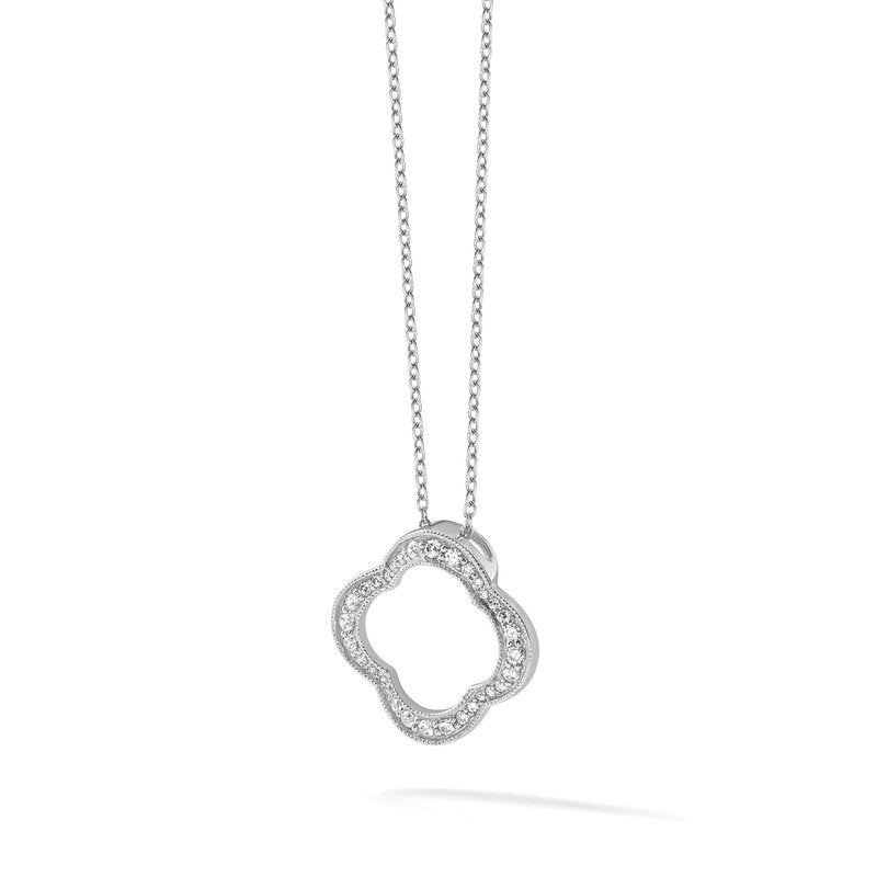 14K White Gold 1/6 carat Lab Grown Diamond VS+ F+ 18 in Complete Quatrefoil Floral Necklace
