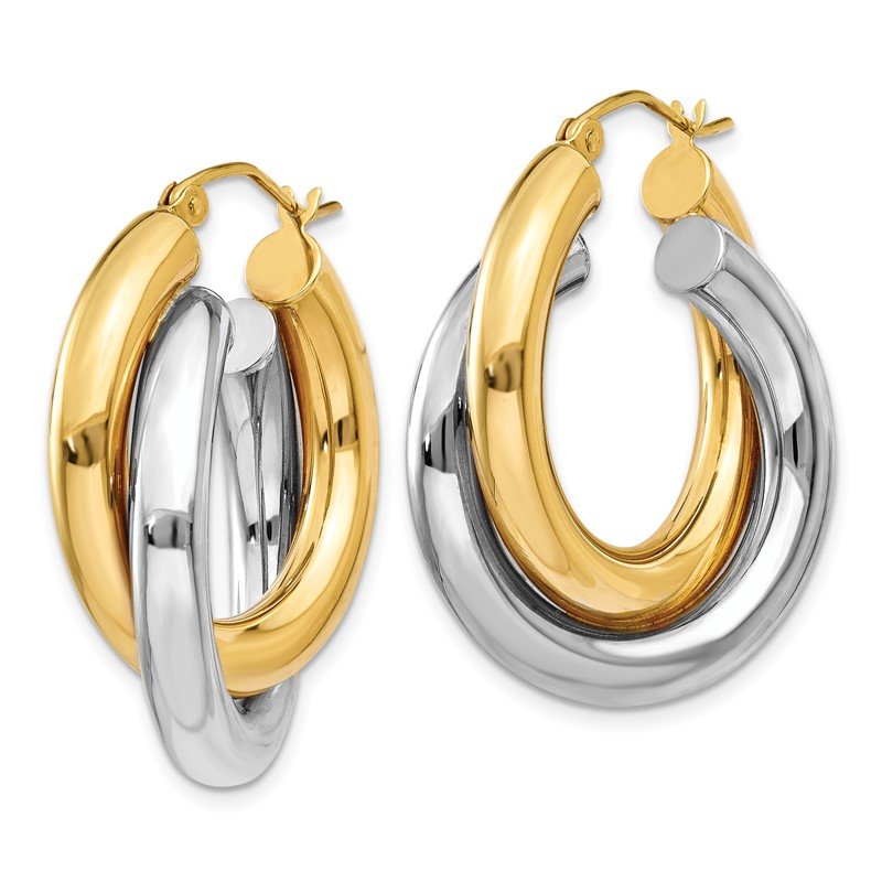 14k Two-tone Polished Double Tube Hoop Earrings