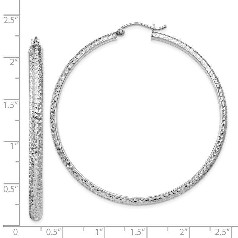 14K White Gold Diamond-cut 3.5x52mm Hollow Hoop Earrings