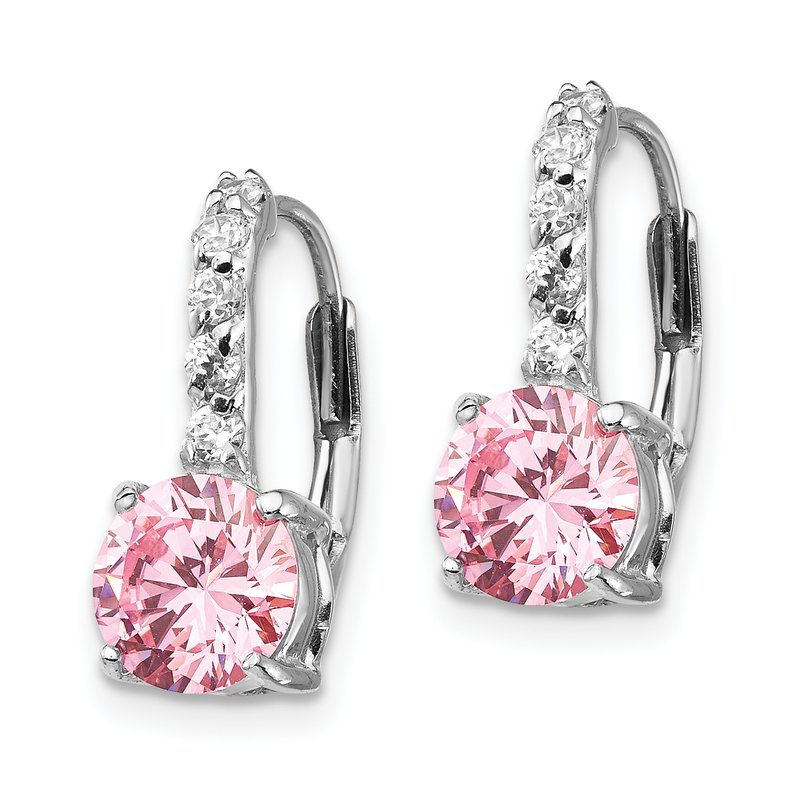 Sterling Silver Rhodium-plated Pink and White Brilliant-cut CZ Leverback Earrings
