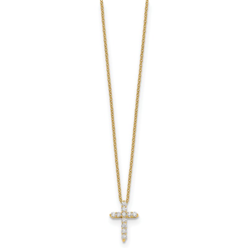 14k White Gold 1/4 carat Diamond Cross Pendant 18 inch Necklace