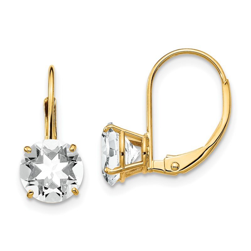 14k 7mm Round Cubic Zirconia Leverback Earrings