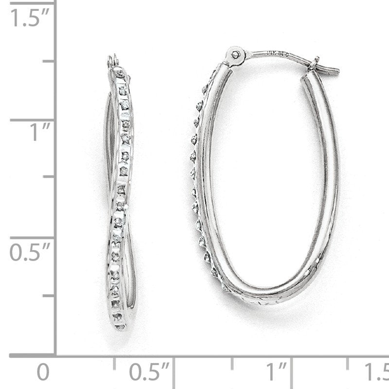 14k White Gold Diamond Fascination Oval Hinged Hoop Earrings