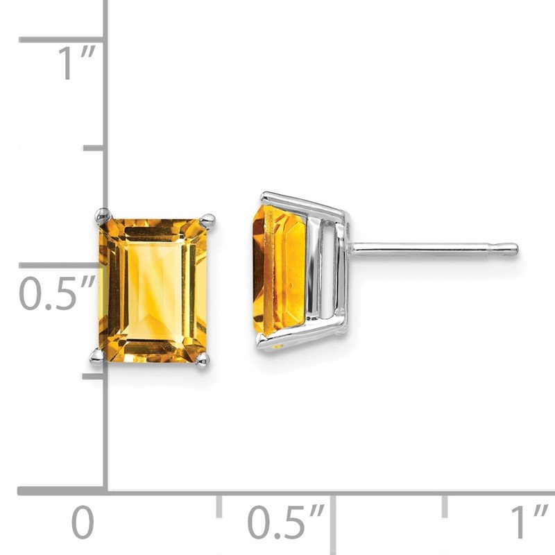 14k White Gold 8x6mm Emerald-Cut Citrine Post Earrings
