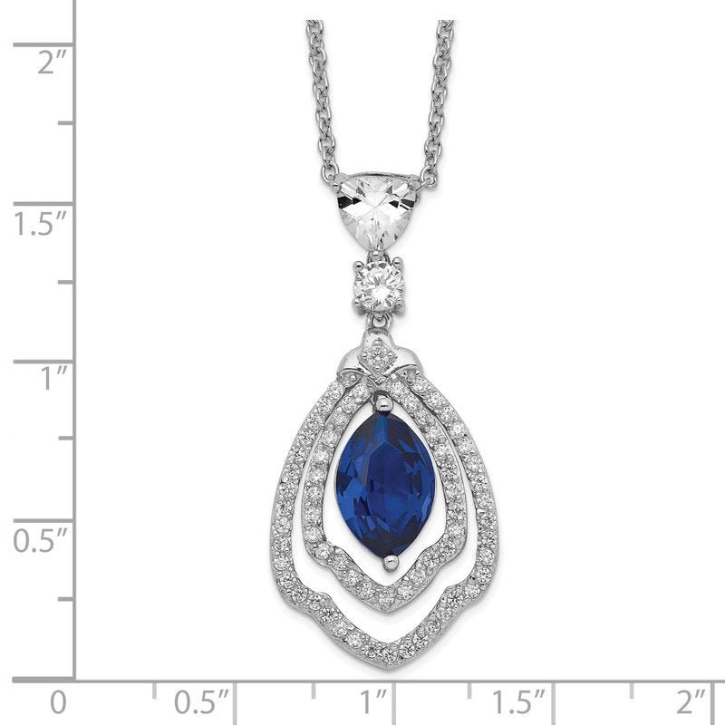 Sterling Silver Rhodium-plated Fancy Brilliant-cut Lab Created Dark Blue Spinel and Brilliant-cut White CZ 18 Inch Necklace