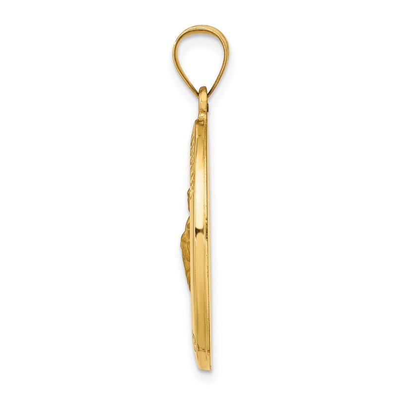 14k Polished and Satin Hollow St Jude Thaddeus Medal Oval Pendant
