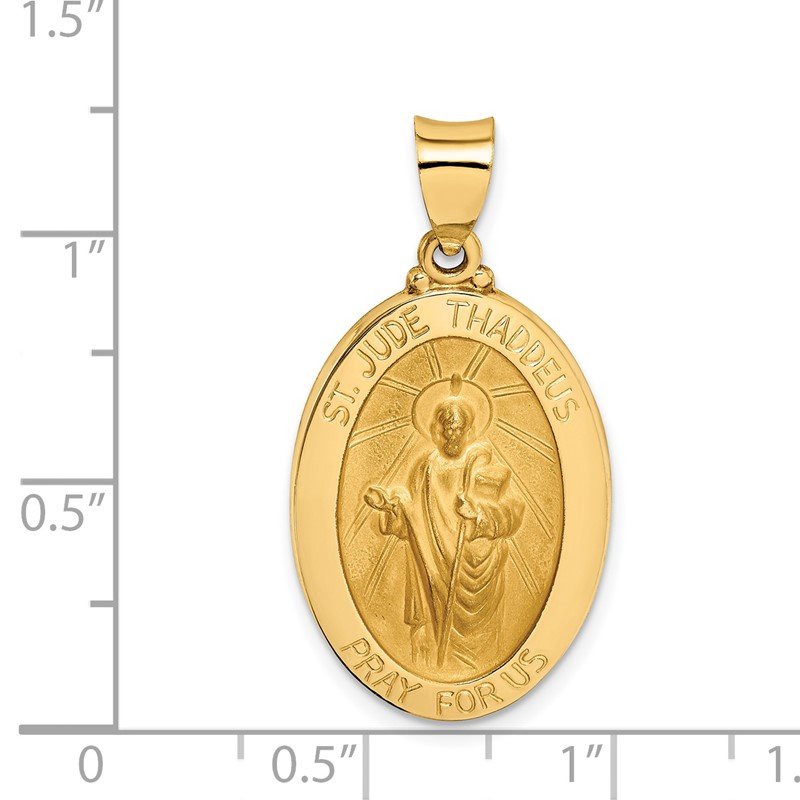 14k Polished and Satin Hollow St Jude Thaddeus Medal Oval Pendant