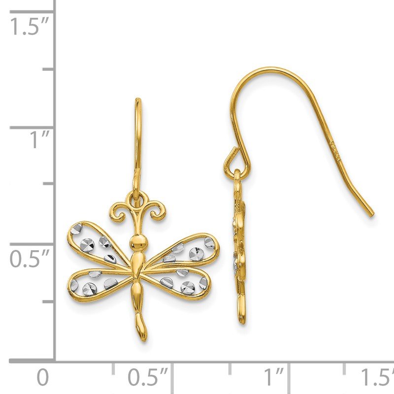 14k &amp; Rhodium Diamond-cut Dragonfly Shepherd Hook Earrings