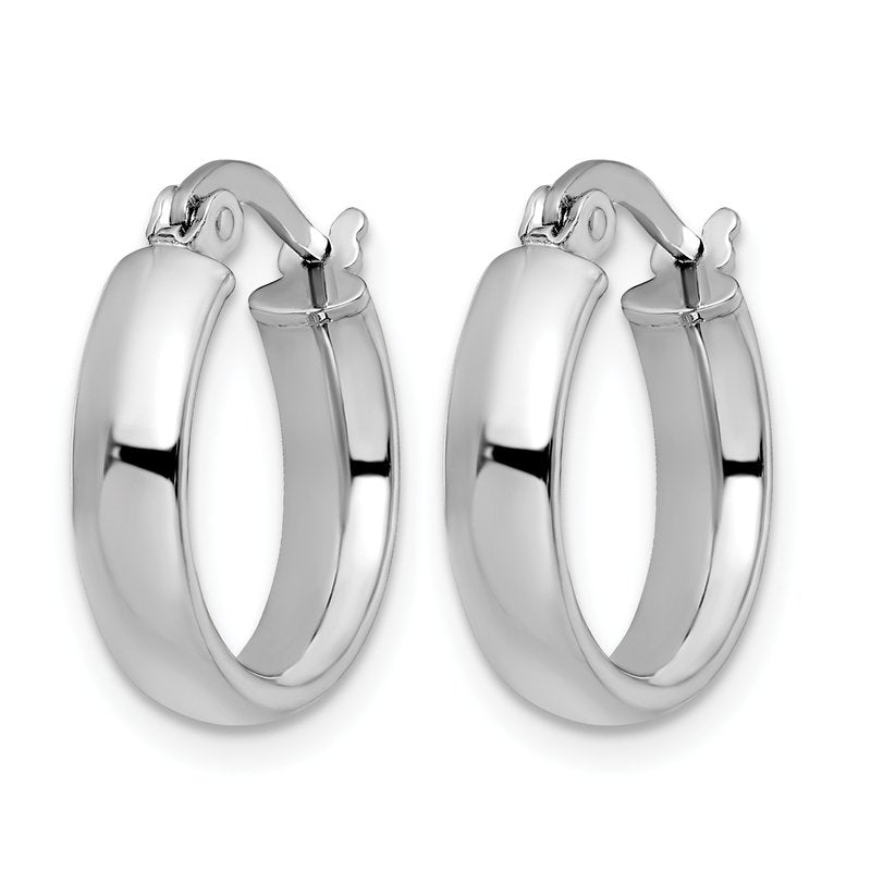 14K with White Rhodium Plating Polished Hoop Earrings