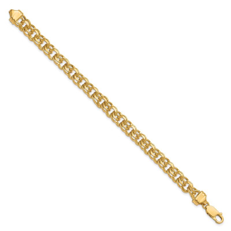 14k 7.5mm Diamond-cut Solid Heavy Double Link 7 inch Charm Bracelet