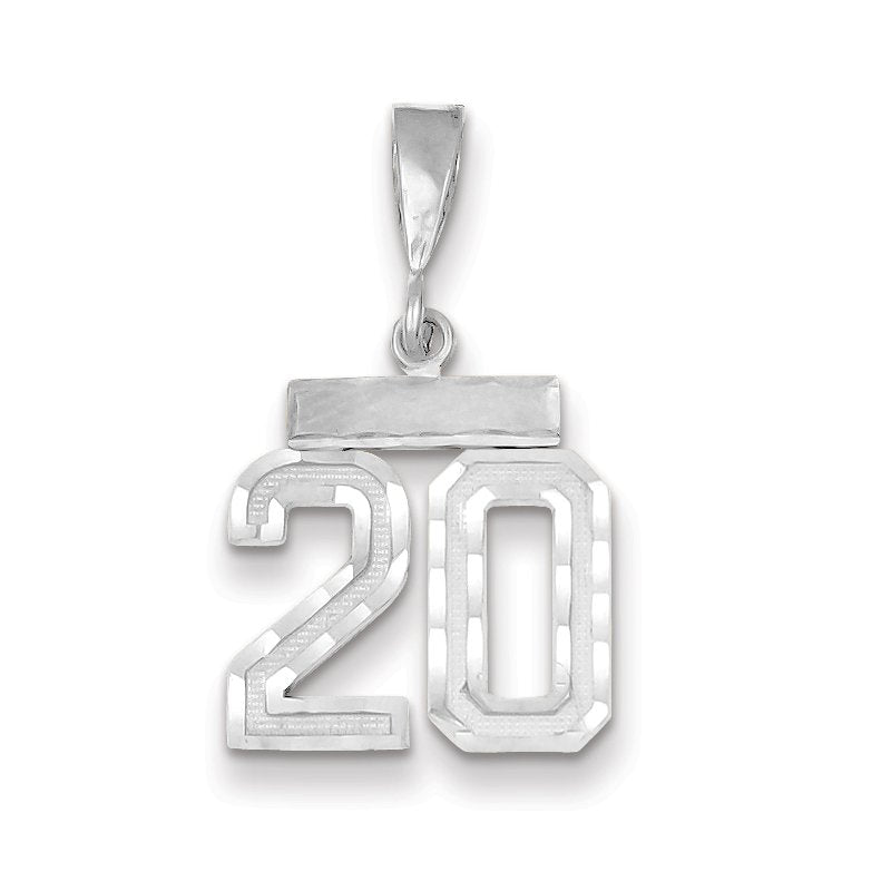 14kw Small Brushed Diamond-cut Number 20 Charm
