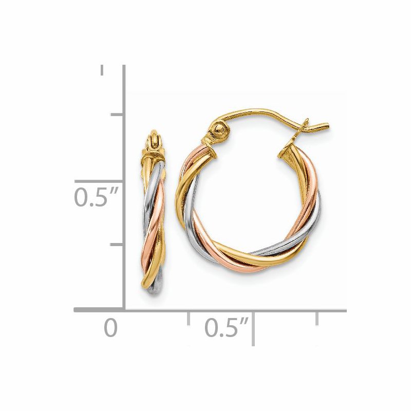 14k Tri-color Polished 2.5mm Twisted Hoop Earrings