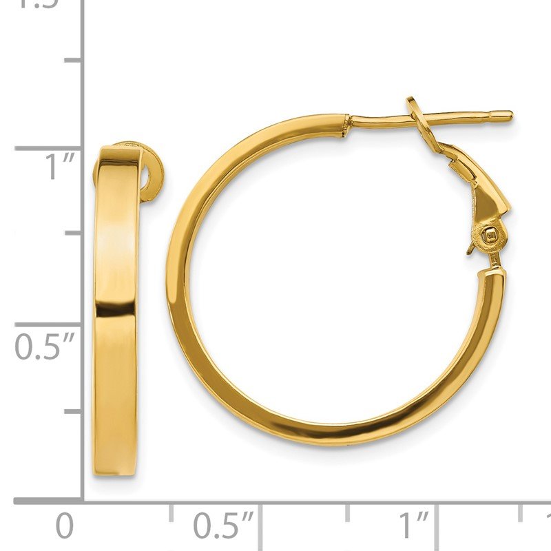 14k 3x20mm Polished Square Tube Round Hoop Earrings