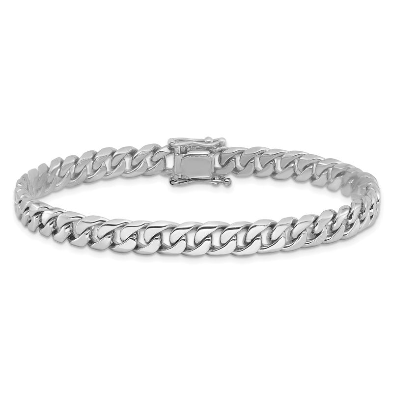 14K White Gold 20 inch 6.8mm Hand Polished Flat Beveled Curb Link with Box Catch Clasp Chain