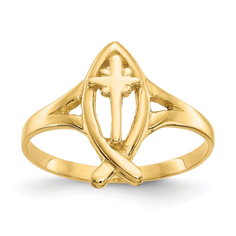 14k Ichthus w/Cross Ring