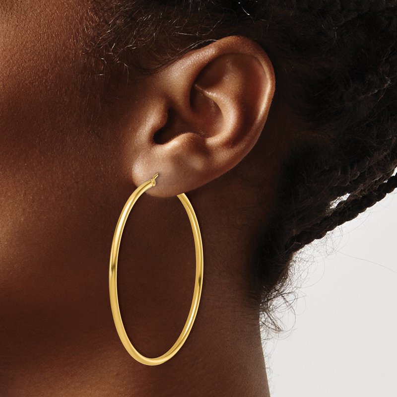 14K Polished 2mm Hoop Earrings