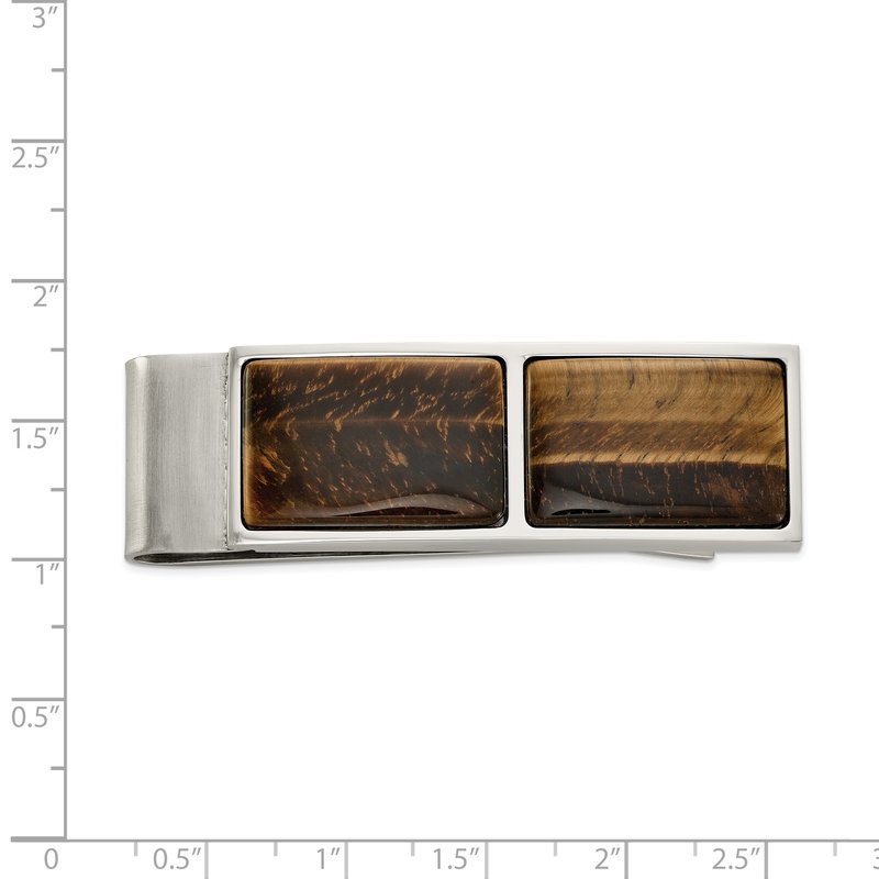 Stainless Steel Polished Tiger's Eye Money Clip