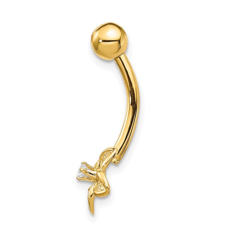14k 14 Gauge CZ Flower Belly Ring