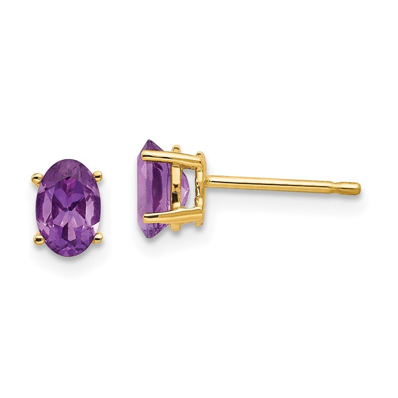 14k 6x4mm Oval Amethyst Post Earrings
