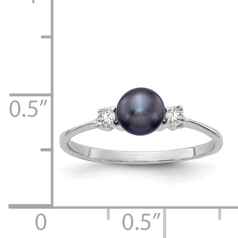 14k White Gold 5mm Black Freshwater Cultured Pearl AAA Diamond ring