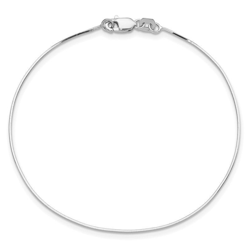 14K White Gold 10 inch .6mm Octagonal Snake with Lobster Clasp Anklet