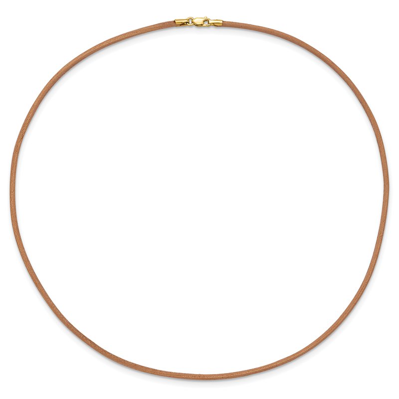 14k Yellow Clasp 2mm 16 inch Natural Leather Cord Necklace
