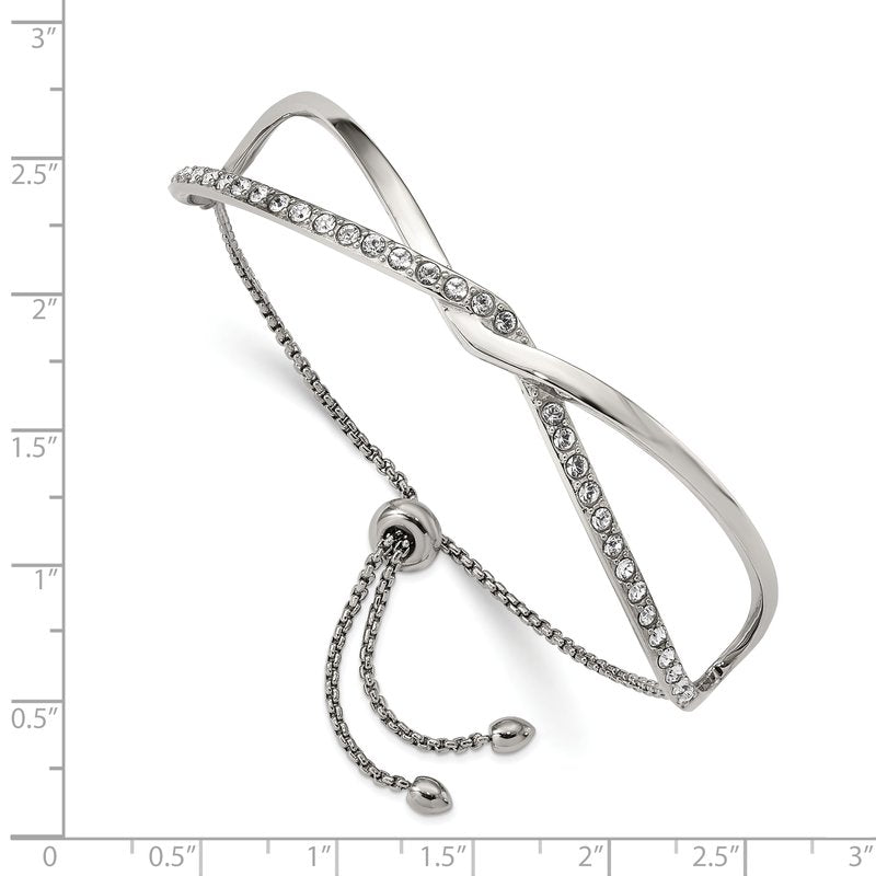 Stainless Steel Polished with Crystals Twised Adjustable Bangle Bracelet