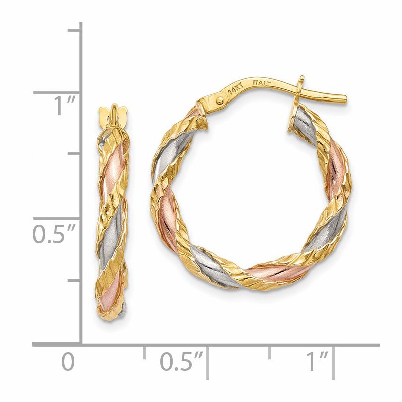 14K with White & Rose Rhodium Textured Twisted Hoop Earrings