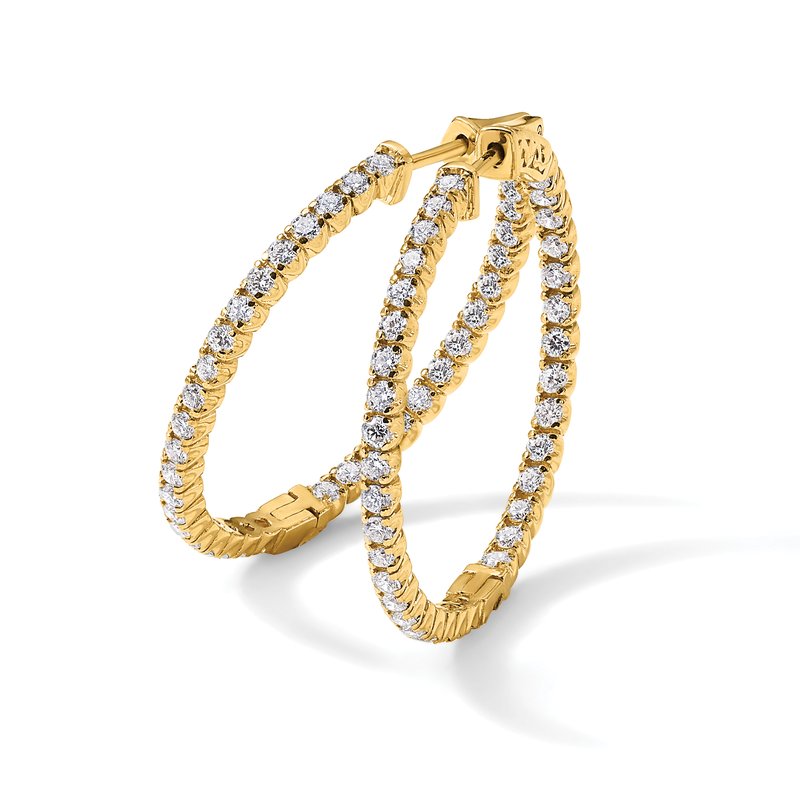 14K Yellow Gold 2 carat Lab Grown Diamond VS+ F+ Complet In and Out Hoop Earrings