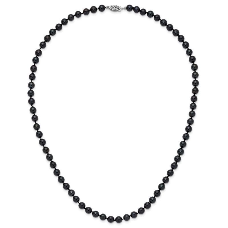 14k White Gold 6-7mm Black Round Akoya Saltwater Cultured Pearl 16 inch Necklace