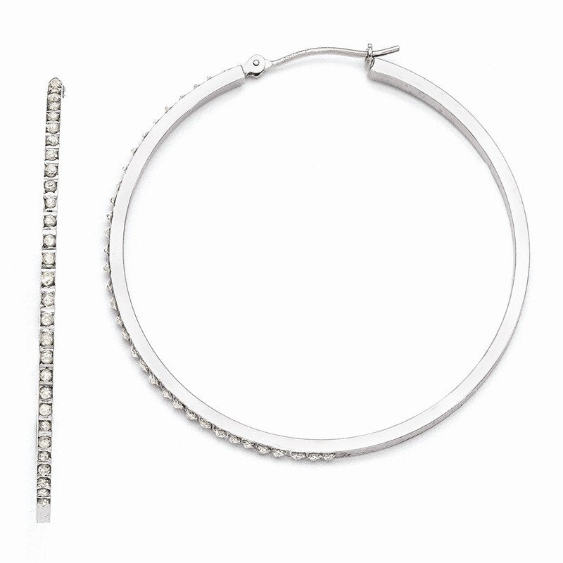 14k White Gold Diamond Fascination Lg Round Hinged Hoop Earrings