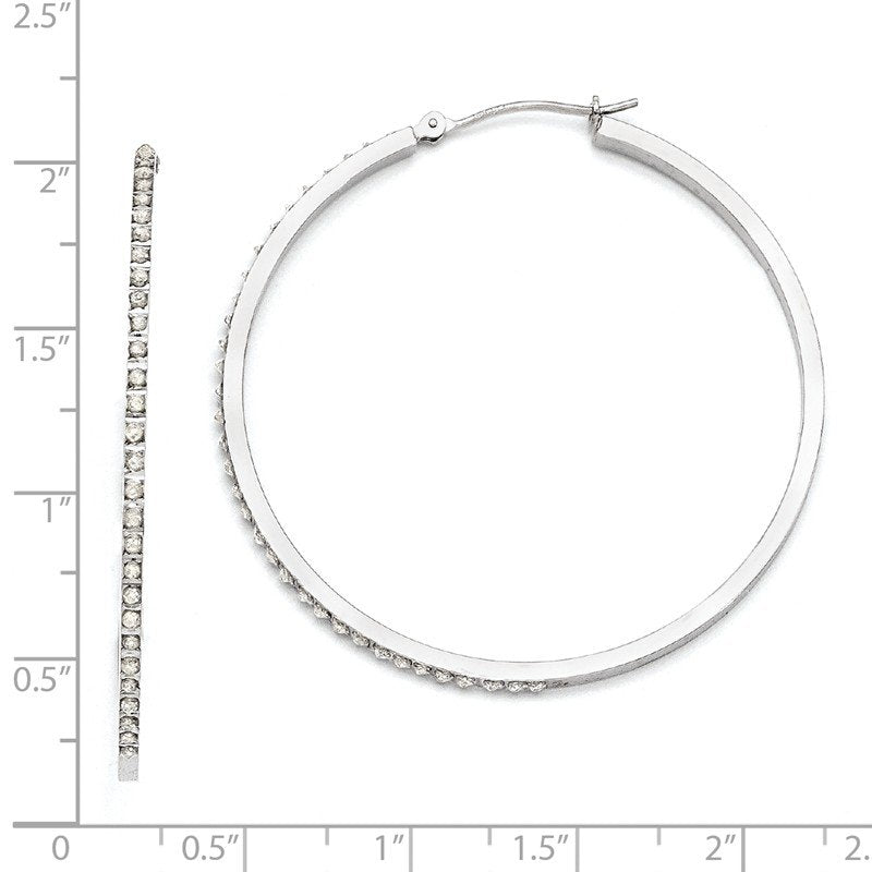 14k White Gold Diamond Fascination Lg Round Hinged Hoop Earrings