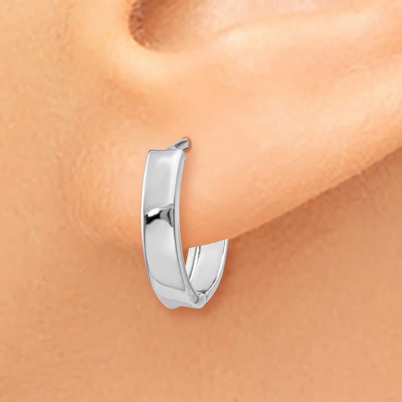 14k White Gold Polished Hinged Hoop Earrings