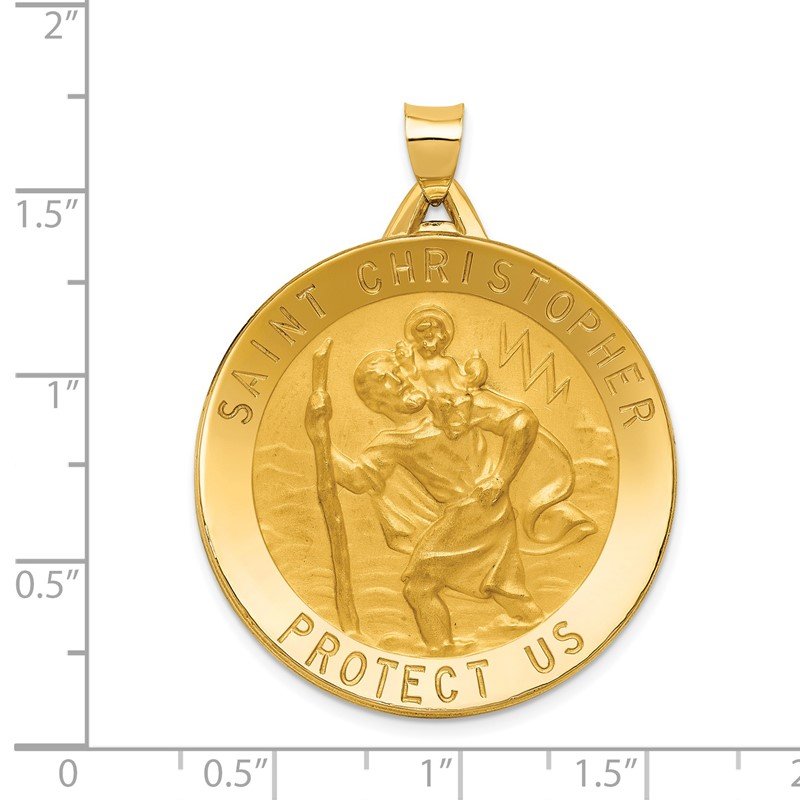 14k Polished and Satin Solid Large Saint Christopher Medal Round Pendant