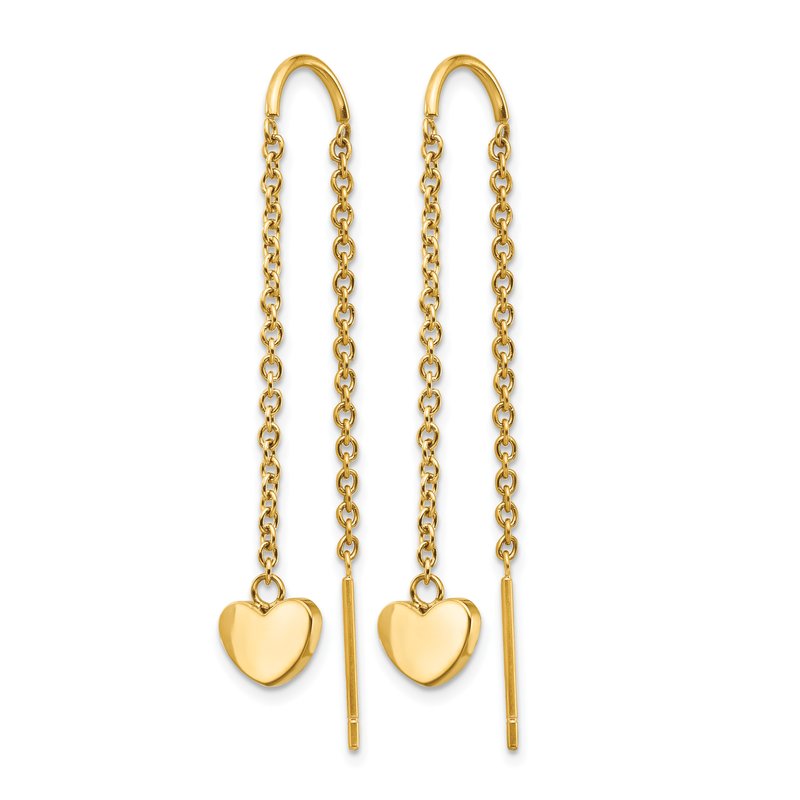 Stainless Steel Polished Yellow IP-plated Threader Heart Dangle Earrings