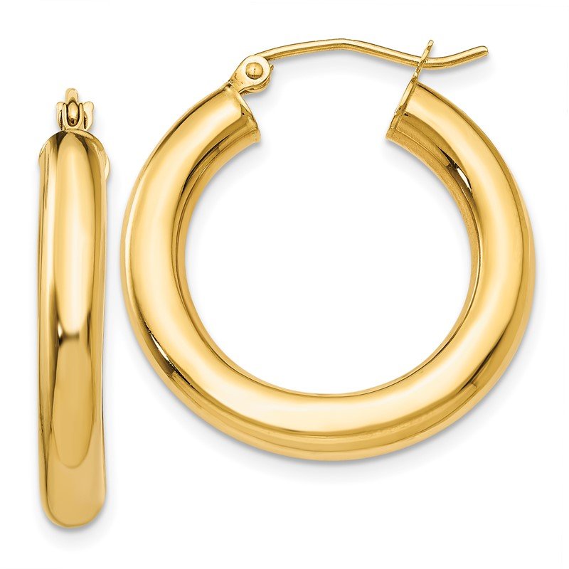 14k 4x25mm Polished Tube Hoop Earrings