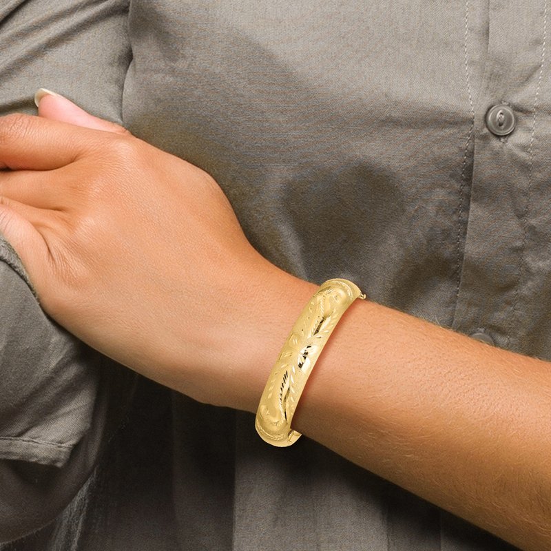 14k 9/16 Oversize Florentine Engraved 14.50mm Hinged Round Bangle Bracelet