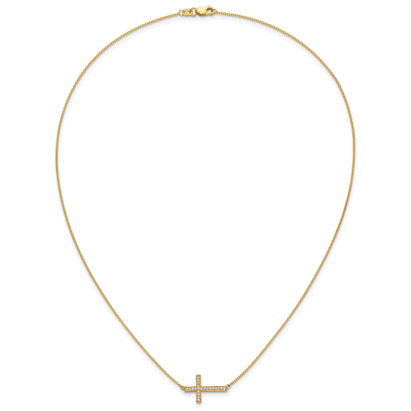 14k White Gold 1/6 carat Diamond Sideways Cross 18 inch Necklace