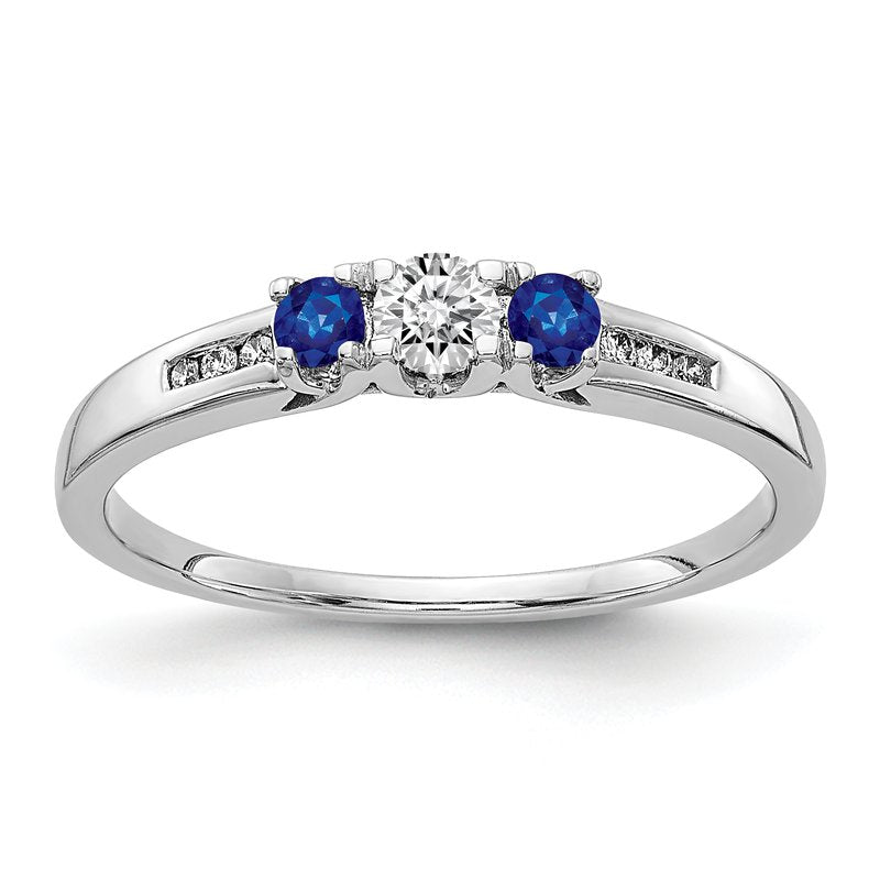 14k White Gold Diamond and Emerald 3-stone Ring
