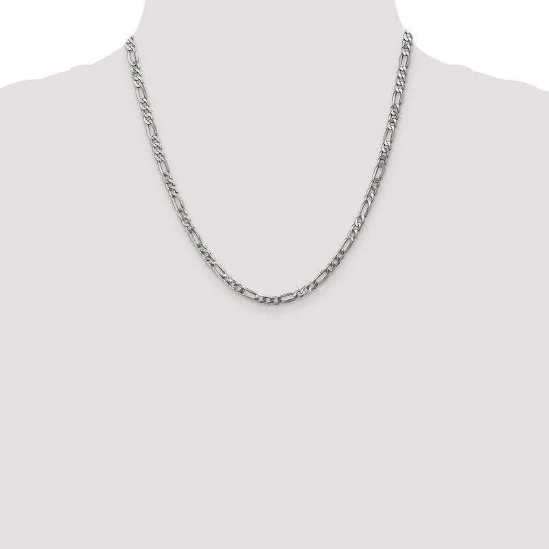 14K 4mm White Gold Flat Figaro Chain  Lobster Clasp