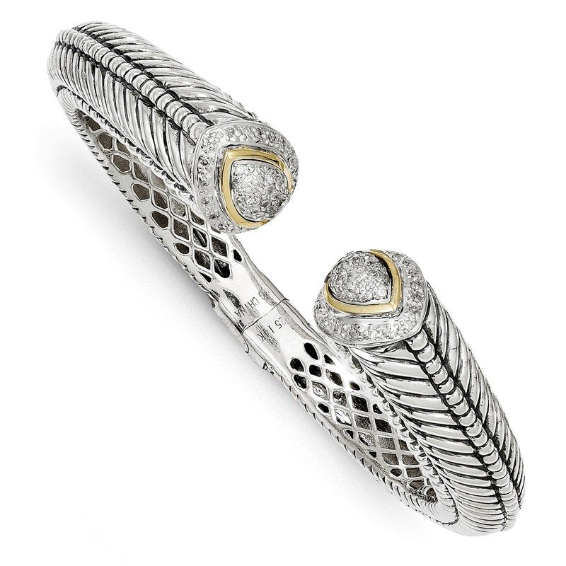 Sterling Silver with 14K Accent Antiqued 1/2 carat Diamond Hinged Cuff Bracelet